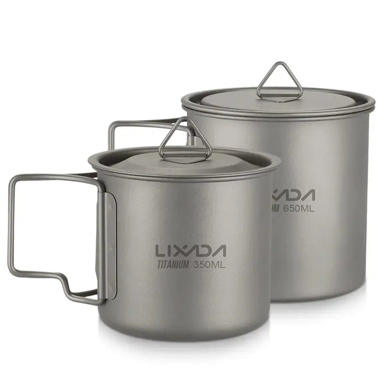 two stainless mugs with handles and handles