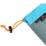 the blue and orange nylon pouch is attached to a black and orange nylon pouch