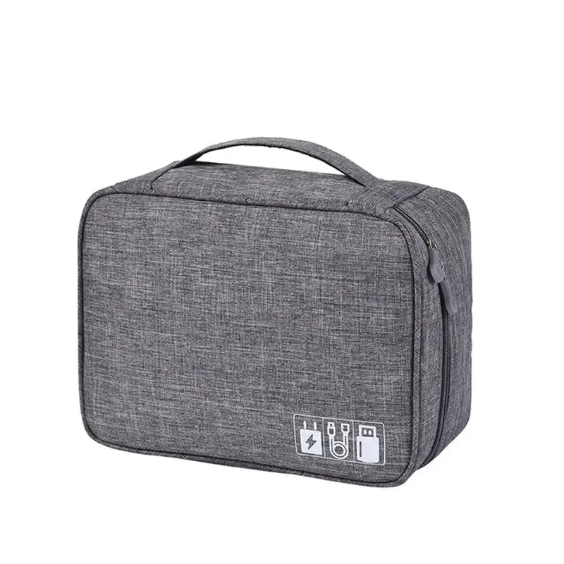 the travel bag is made from a grey fabric