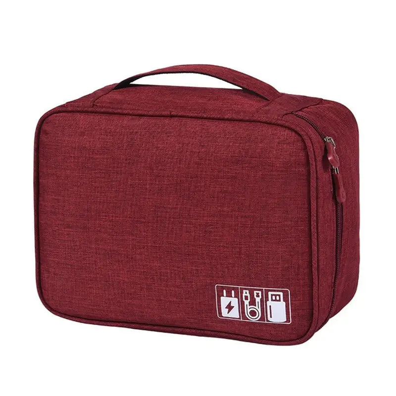 the travel bag is made from a red fabric