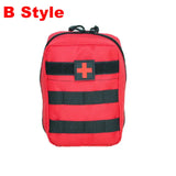 a red backpack with black straps and a red cross on the front