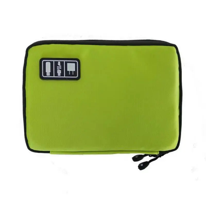 a green case with a black zipper