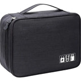the travel bag is a black, nylon material with a zipper closure