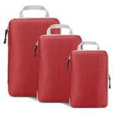 three pieces of luggage are shown in a row on a white background