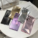 Luxury 3D Plating Diamond Pattern Matte Case for Samsung Galaxy S22 S23 S24 Ultra Plus Shockproof TPU Cover