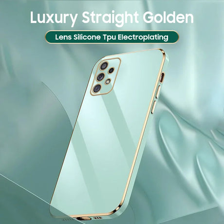 Luxury smartphone with a golden frame and mint green back panel featuring multiple camera lenses.