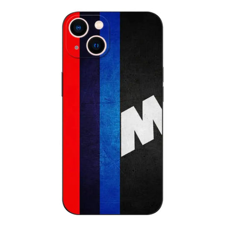 The m logo on a black and red iphone case