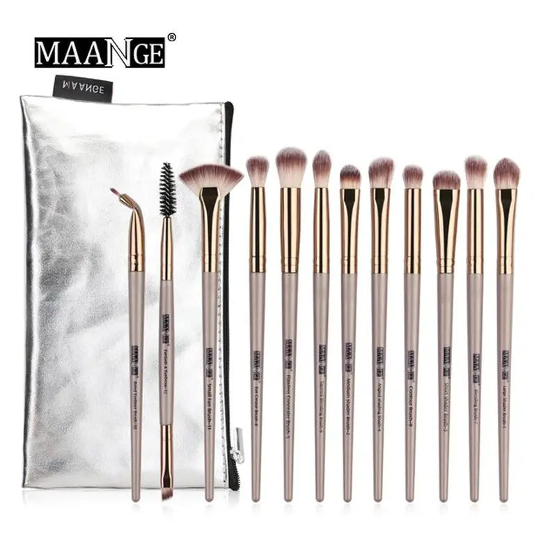 the 7 piece brush set in a silver bag