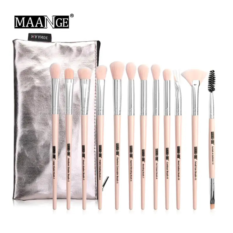 the 7 piece makeup brush set in a silver bag