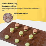 there are many macarons on a chocolate tray with a yellow background
