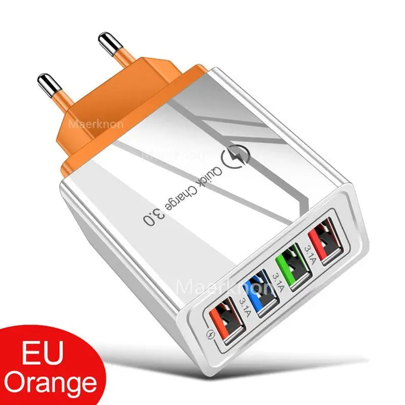 a white and orange charger with a red eu orange logo