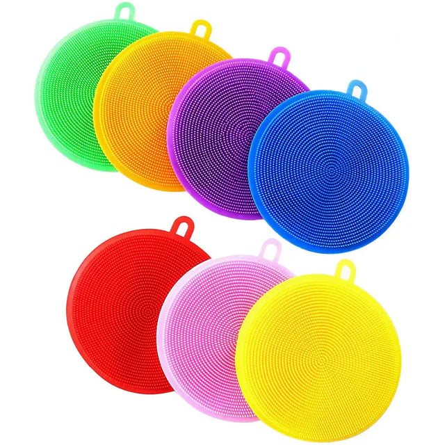 a set of four round plastic placemats