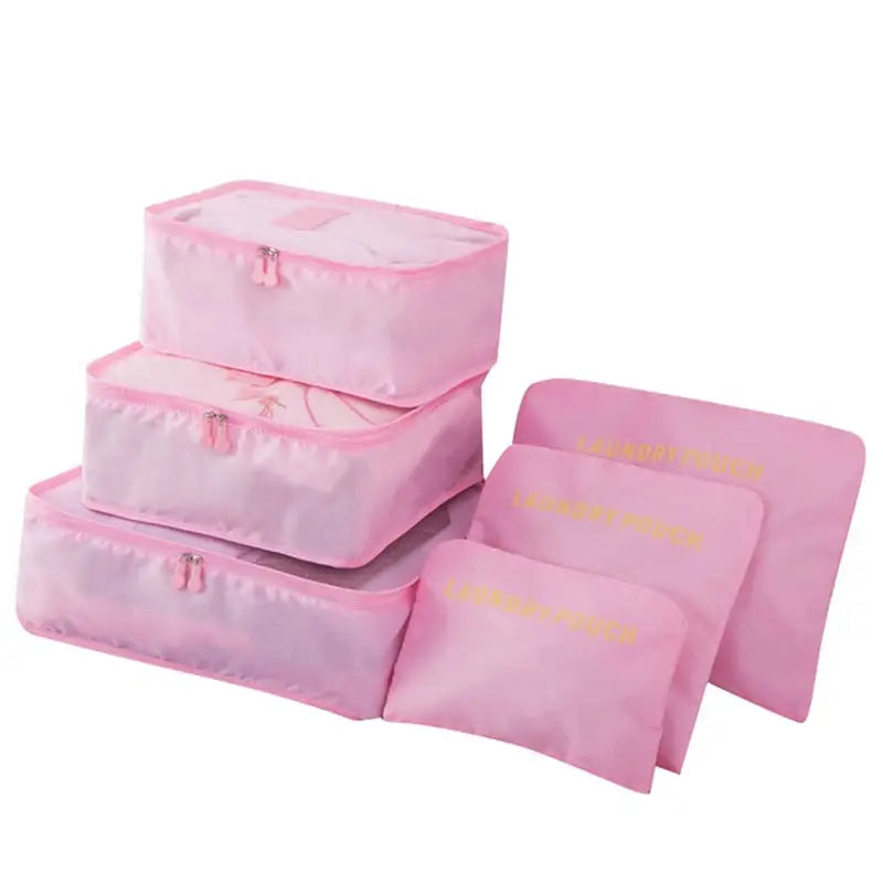 pink cosmetic bag with gold foil lettering