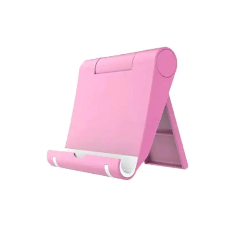 the pink ipad stand is shown with a white base