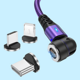 Magnetic charging cable with interchangeable connectors for different devices.