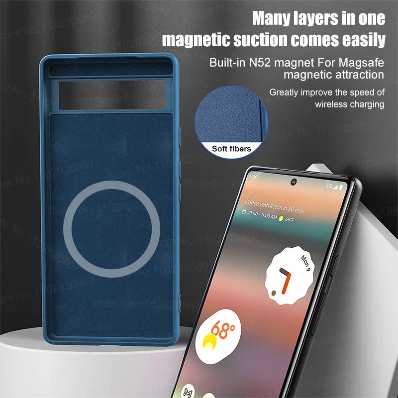 Luxury Magsafe Magnetic Case For Google Pixel 8 7 6 Silicone Wireless Charging Shockproof Case