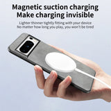 Magnetic wireless charger attached to the back of a smartphone.