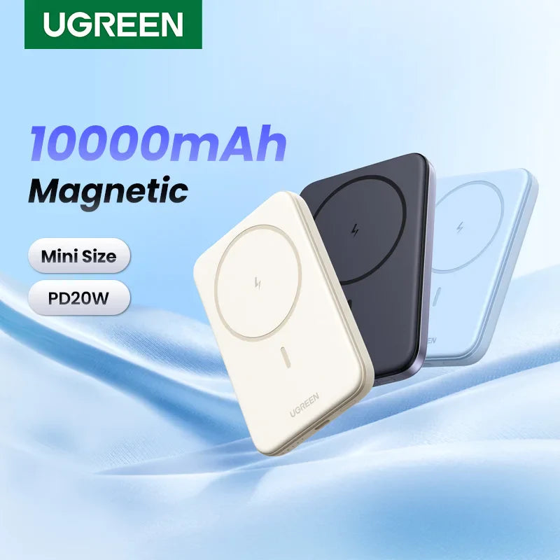 Magnetic wireless power bank with 10000mAh capacity and PD20W charging.