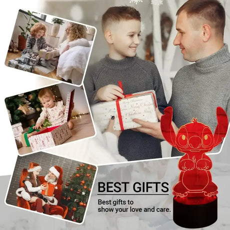 A man and a child are holding a christmas present