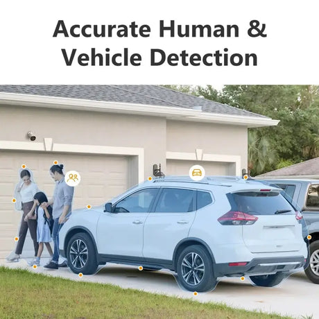 A man and woman are standing in front of a car with the words acuten and vehicle det