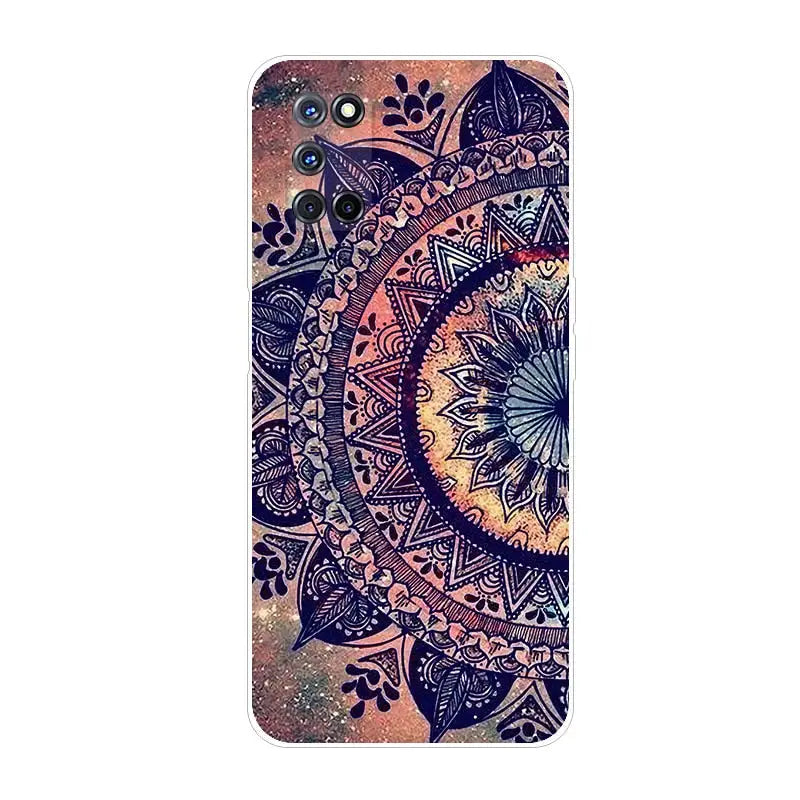 a close up of a cell phone case with a design on it