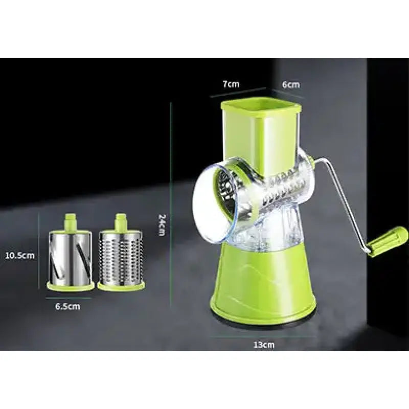 a green juicer with a measuring tool