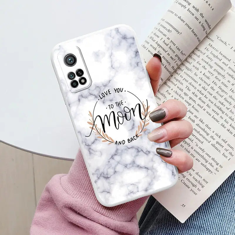 marble phone case with i love you to the moon and back design