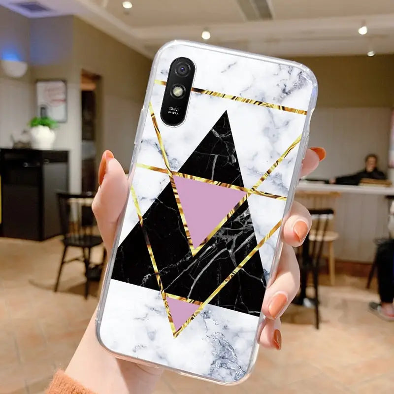 marble phone case with gold triangles