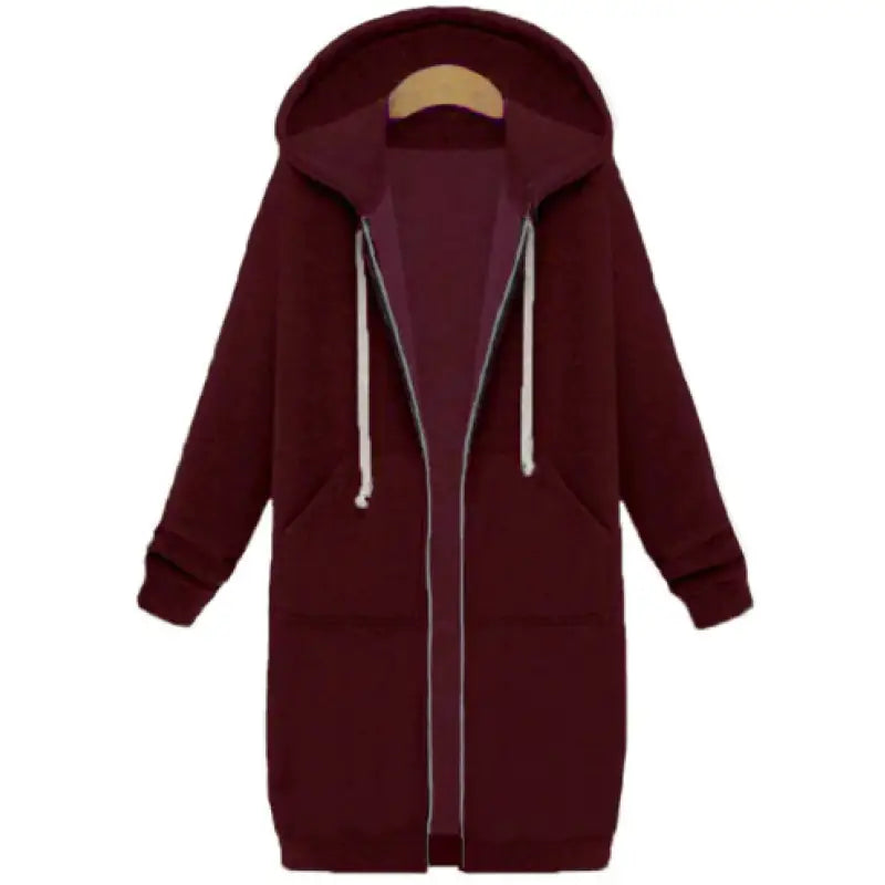 a maroon hoodedie jacket with a zipper