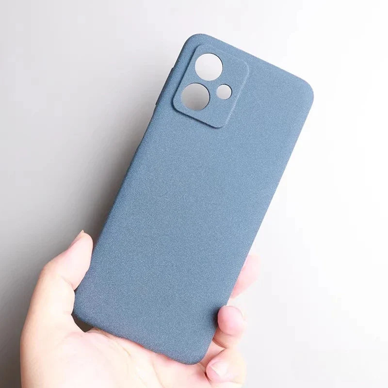 Matte blue silicone phone case with camera cutouts
