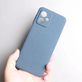 Matte blue silicone phone case with camera cutouts