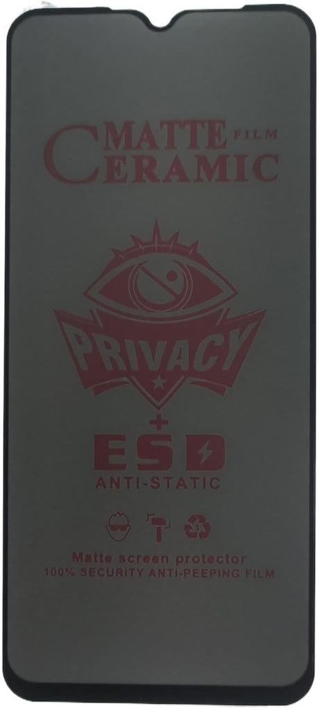 A matte ceramic privacy screen protector for a smartphone.