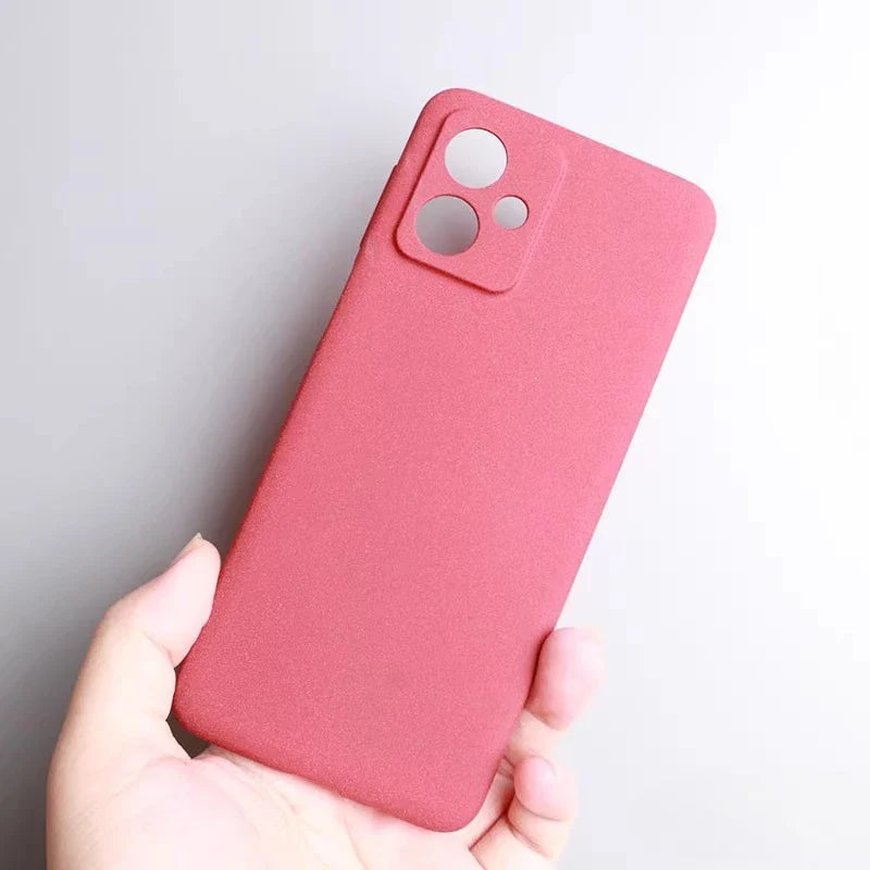 Matte red silicone phone case with camera cutouts.
