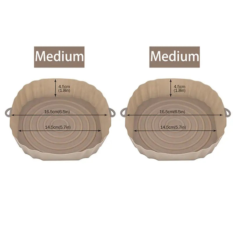 two brown plastic bowls with measurements for each of them