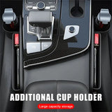 a car with a steering and a cup holder