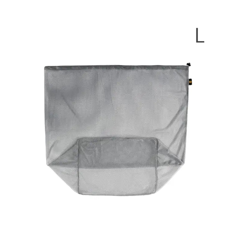 the mesh bag is a grey mesh bag with a zipper closure