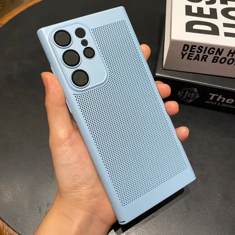 the case is made from a blue plastic material