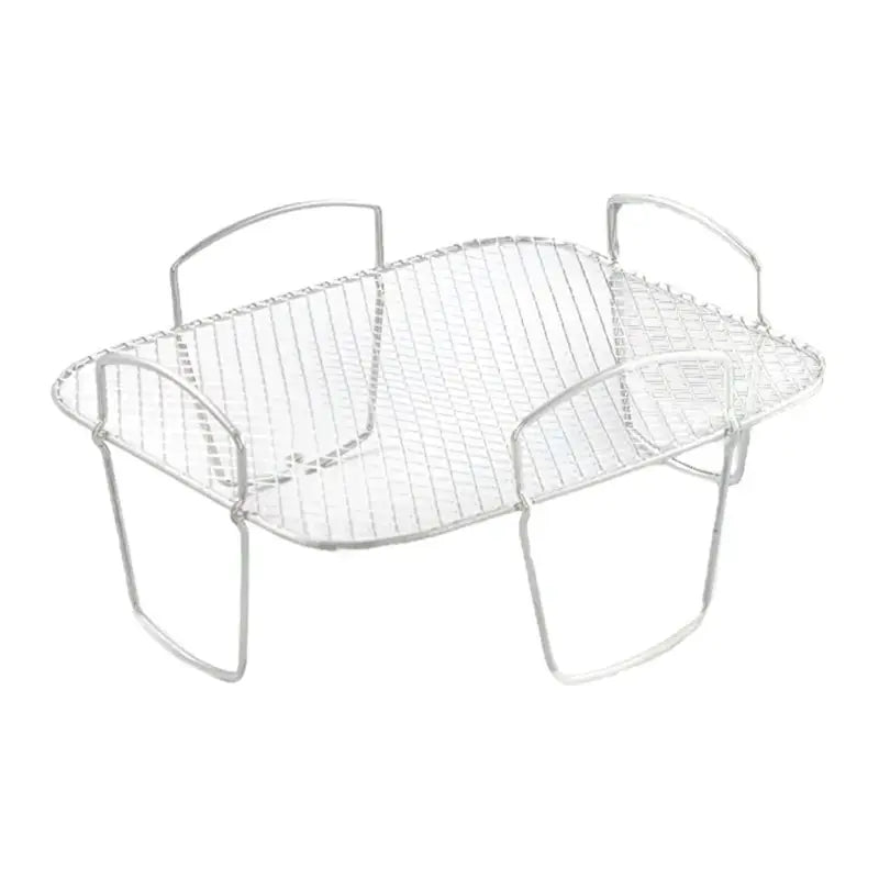 a metal tray with a wire basket on top