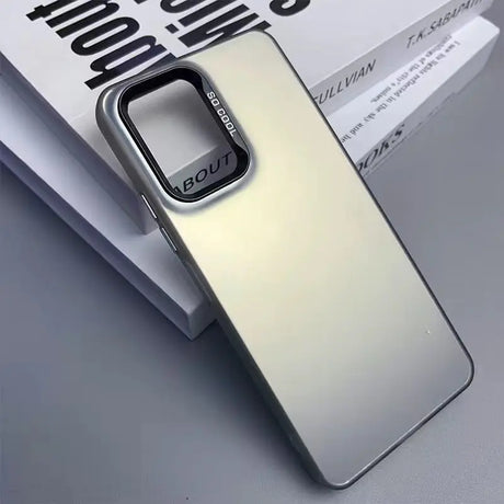 Metallic smartphone case with a prominent camera cutout.