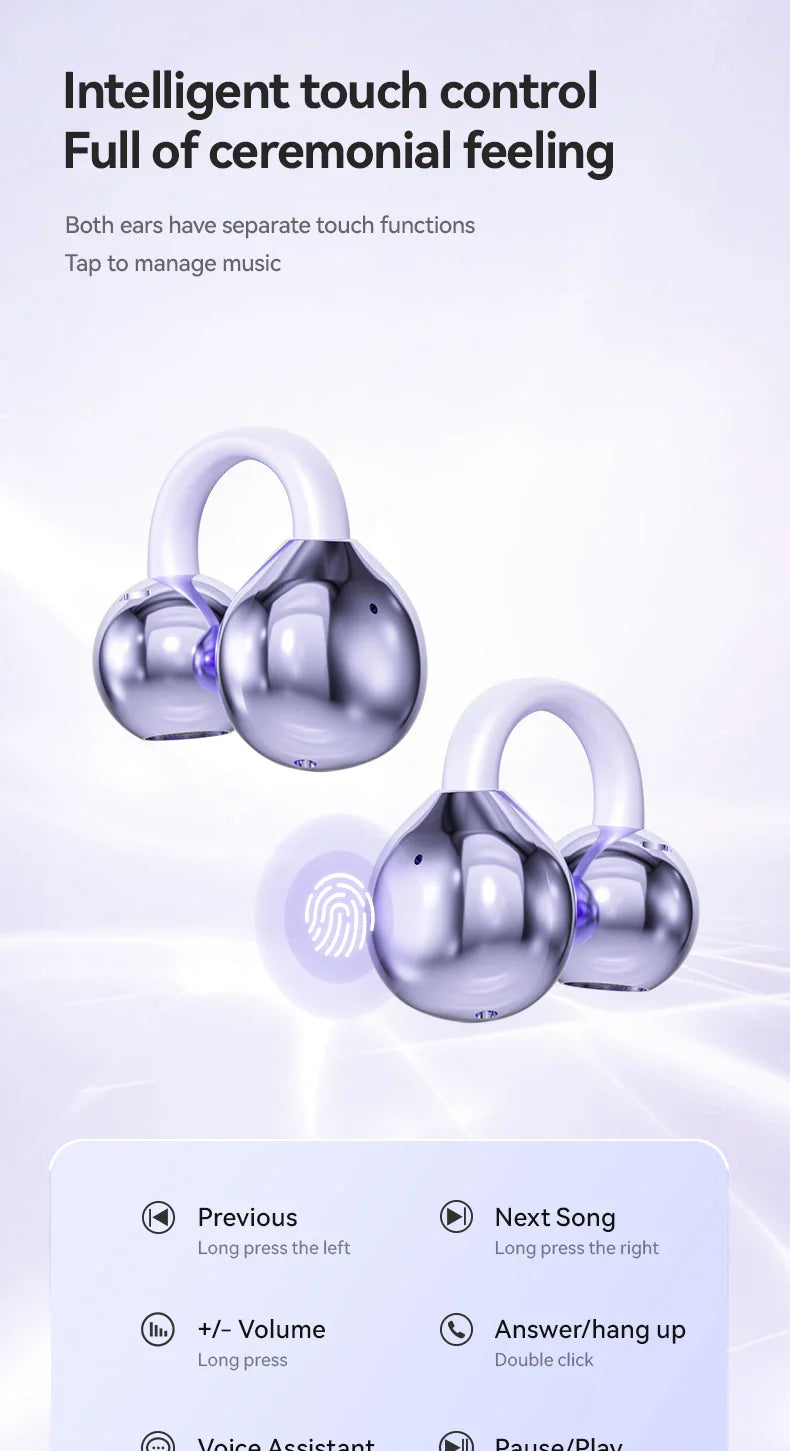 Metallic wireless earbuds with a spherical design.