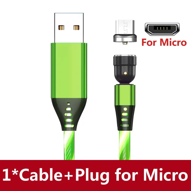 a close up of a green cable with a micro usb cable attached