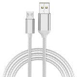 a close up of a white usb cable connected to a charger