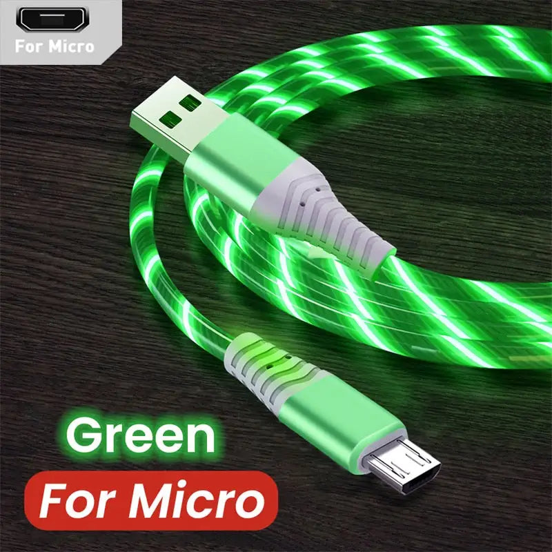 a close up of a green cable connected to a micro usb cable