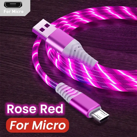 a close up of a pink cable connected to a micro usb cable