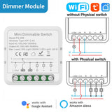 Mini dimmable WiFi switch with wiring diagrams.