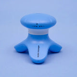 a blue and white plastic toy with a small head