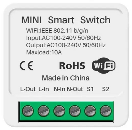 MINI Smart Switch with WiFi capability and electrical specifications.