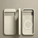 Minimalist concrete smartphone or mobile device concept with a circular design element.