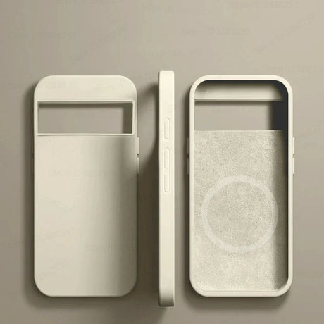 Minimalist white smartphone case with a sliding cover design.