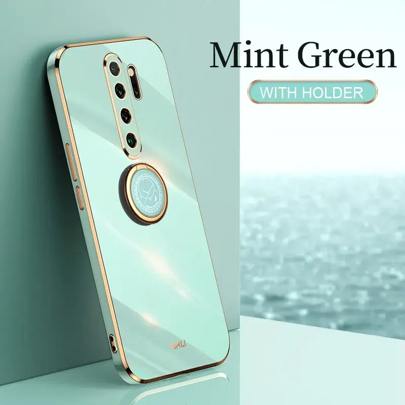 the mint green case is shown with the logo on it